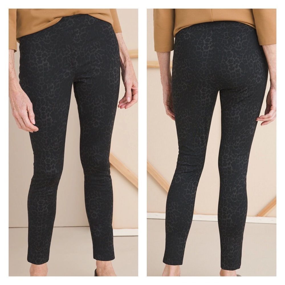 Chico’s Gray Leopard Print Ponte Leggings Pants 00 XS